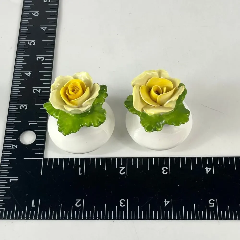 Aynsley Yellow Rose Salt Pepper Shakers English Fine Bone China Flower NO PLUGS